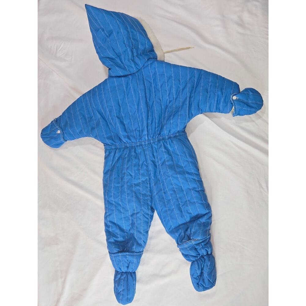 Vintage Quilted Bunting 24M Snowsuit Removable Booties Mittens Zipper Repair - Picture 3 of 16